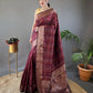 Elegantly Maroon Color Woven Silk Saree with Silver, Copper, and Antique Detailing