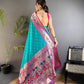 Divine Firozi Paithani Silk Saree With Blooming Blouse Piece