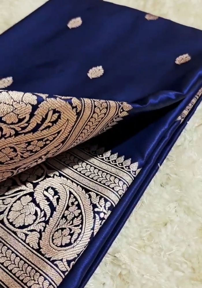 Aastha – Navy Blue Banarasi Soft Silk Saree with Antique Paisley Zari Work