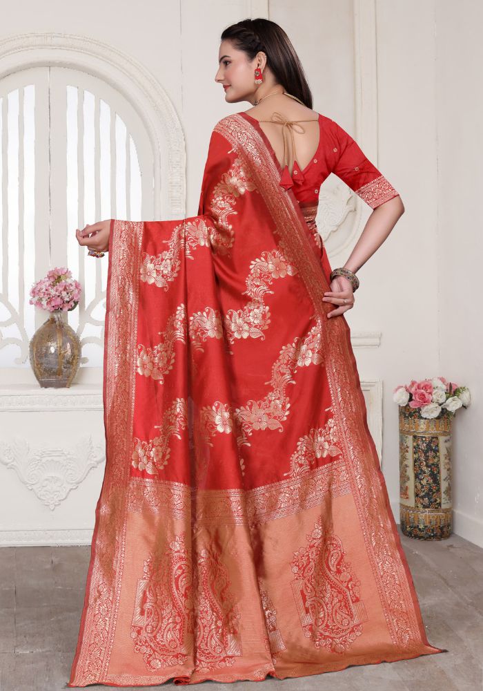 Aura Red Banarasi Silk Saree