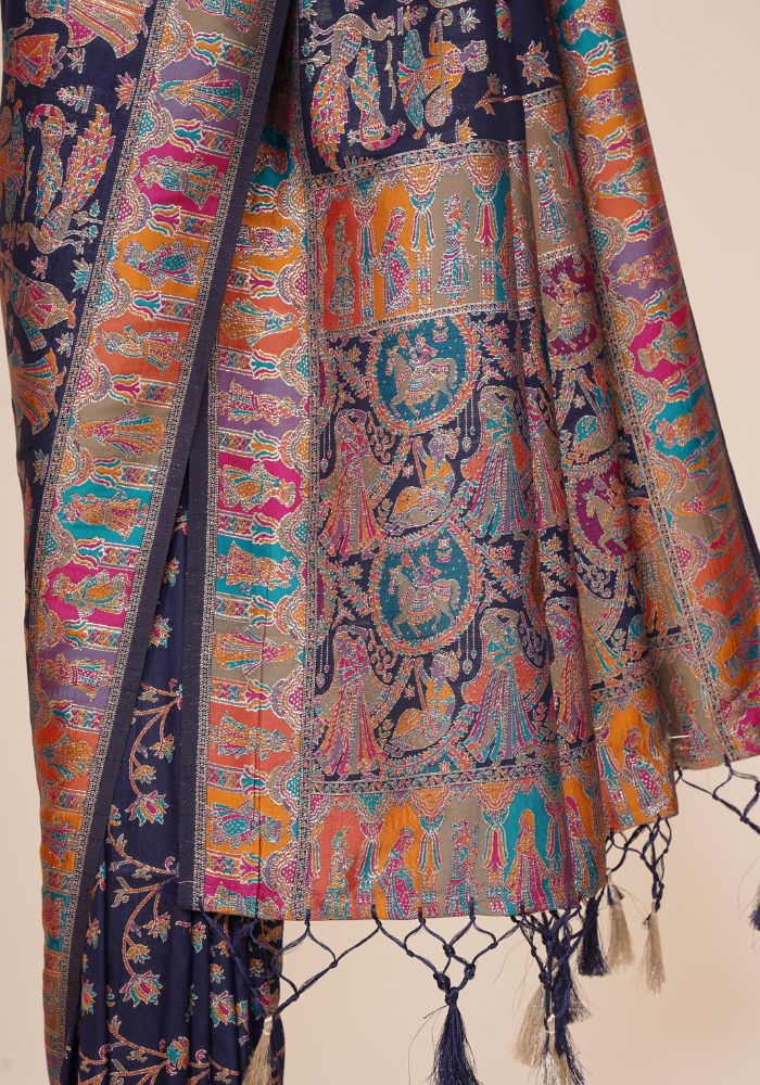 Tanirika – N.blue Naylon Sillk Saree with Vibrant Minakari Detailing