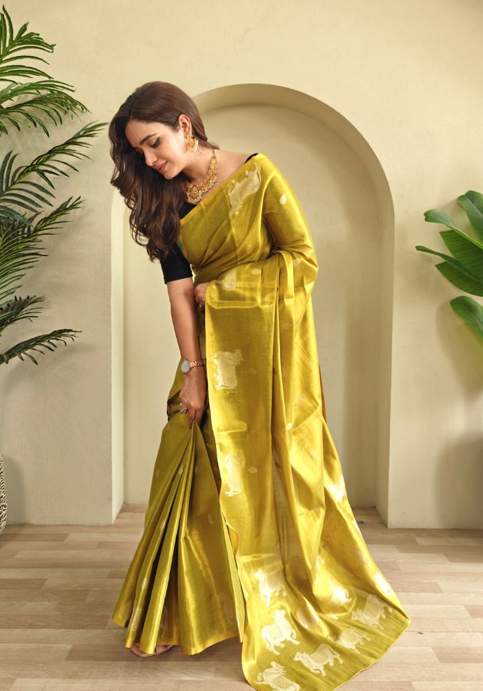 Varnika – Yellow Banarasi Soft Tissue Silk Saree of Subtle Charm