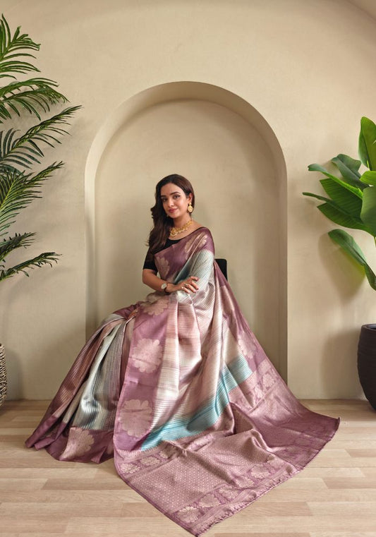 Amara – Brown Soft Banarasi Silk Saree with Floral Weave