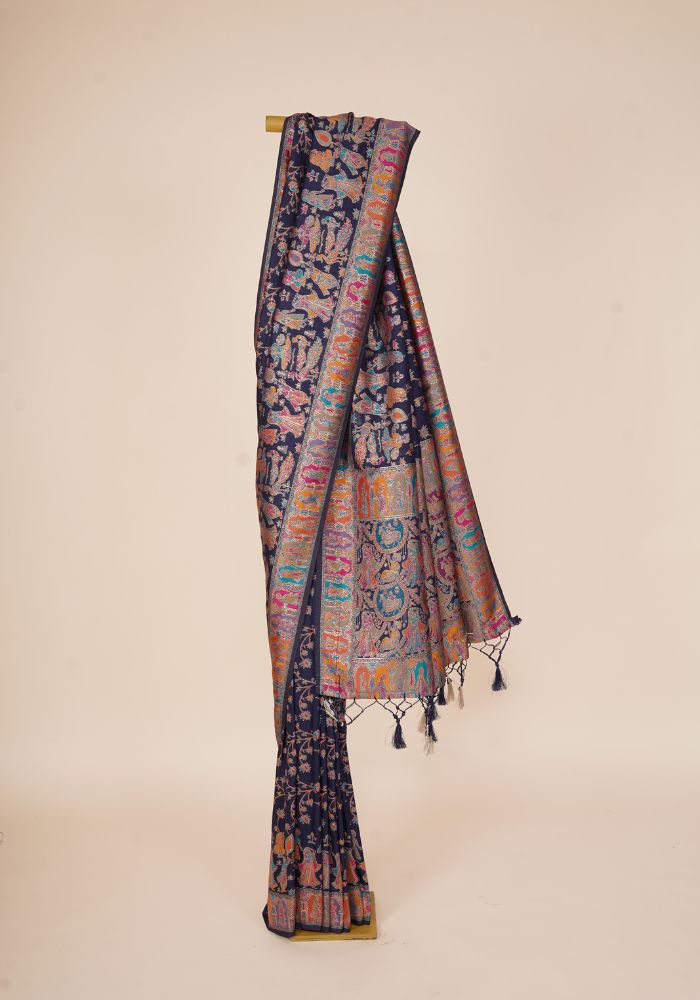 Tanirika – N.blue Naylon Sillk Saree with Vibrant Minakari Detailing