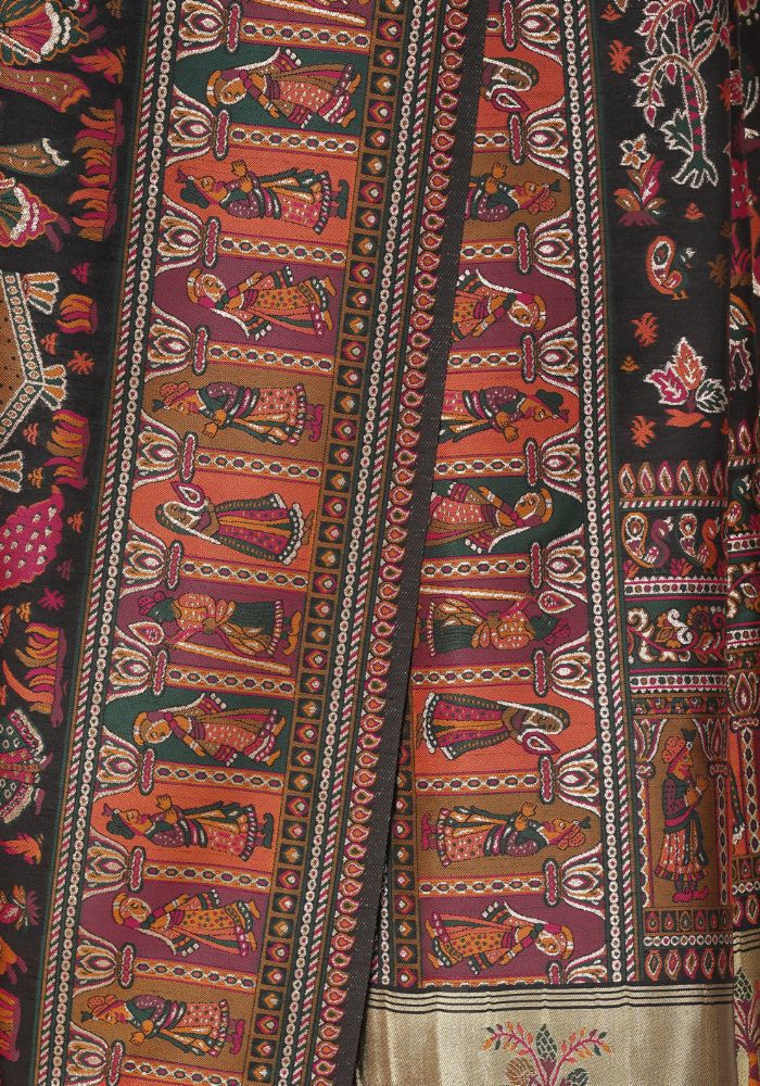 Rajlakshmi- Black Pashmina Saree With Innovative Blouse Piece