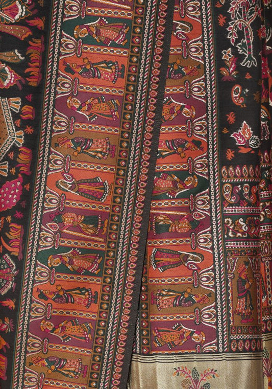 Rajlakshmi- Black Pashmina Saree With Innovative Blouse Piece