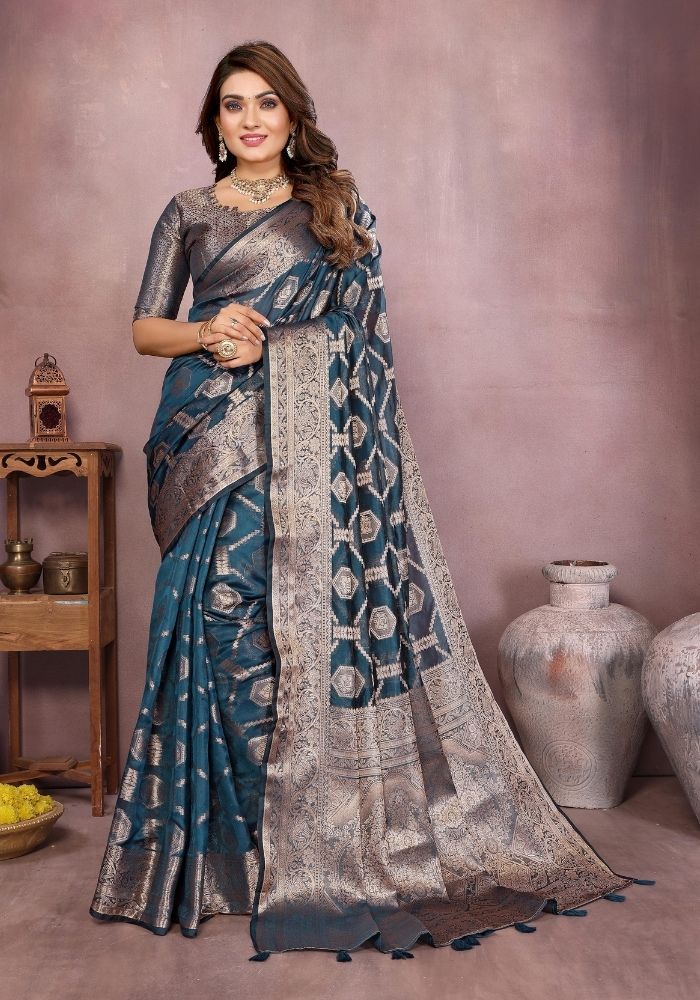 Sandhya Morepeach Organza Silk Saree