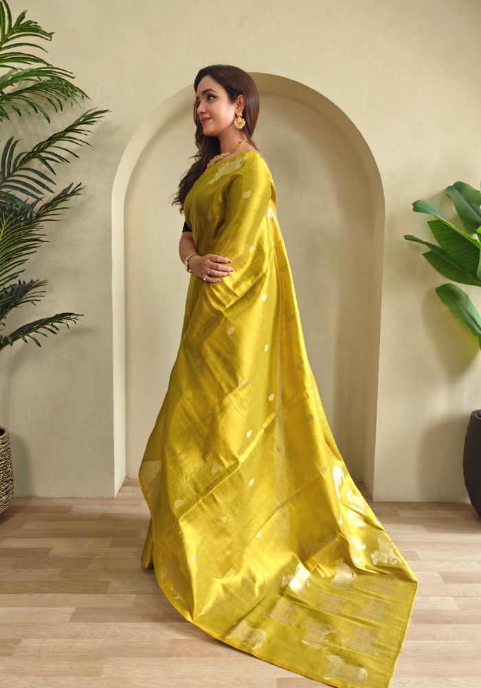 Varnika – Yellow Banarasi Soft Tissue Silk Saree of Subtle Charm