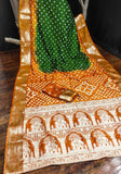 Ziyana Orange Green Bandhej Silk Saree