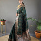 Elegantly Green Color Woven Silk Saree with Silver, Copper, and Antique Detailing