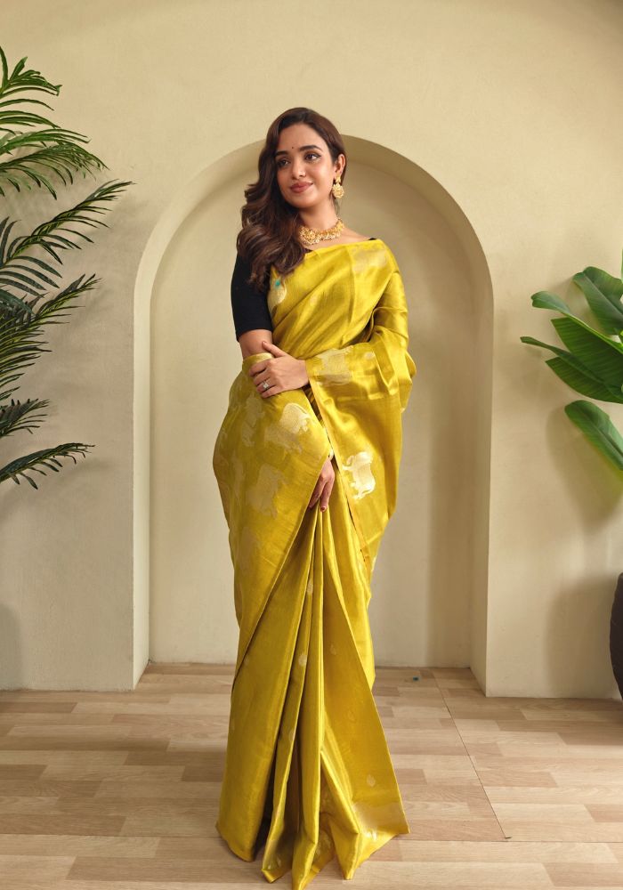 Varnika – Yellow Banarasi Soft Tissue Silk Saree of Subtle Charm
