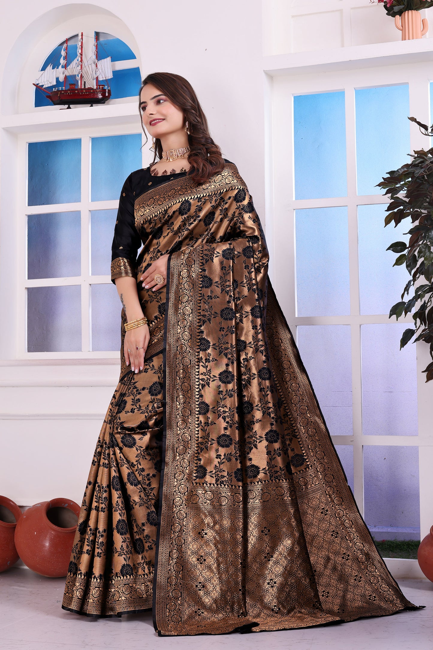 Antara Black Banarasi Silk Saree