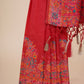 Glamorous Red Pashmina Saree With Artistic Minakari Work