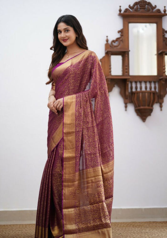 Sharini – Traditional Purple Soft Silk Saree with Refined Weaves