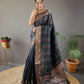 Elegantly Black Color Woven Silk Saree with Silver, Copper, and Antique Detailing