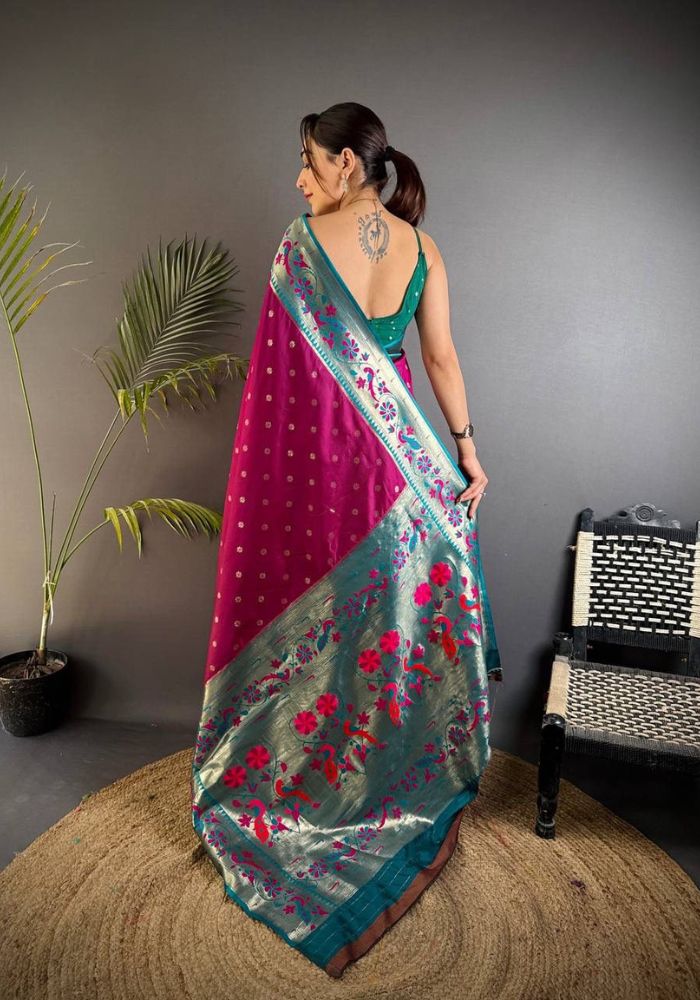 Efflorescence Purple Paithani Silk Saree With Classic Blouse Piece
