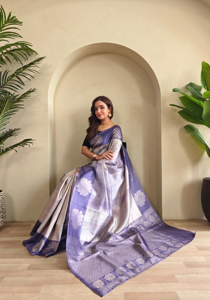 Amara – Lavender Banarasi Soft Silk Saree with Floral Weave