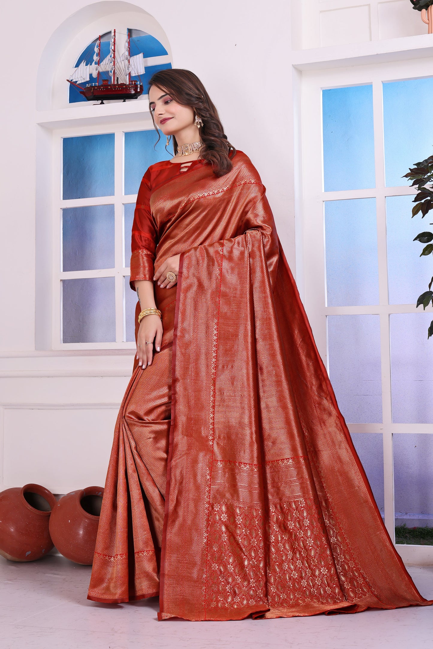Aarohi Red Banarasi Silk Saree