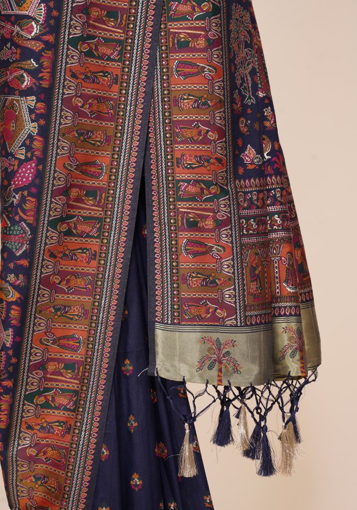 Rajlakshmi- N.blue Pashmina Saree With Innovative Blouse Piece