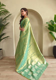Varnika – Pista Banarasi Soft Tissue Silk Saree of Subtle Charm