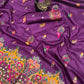 Exceptional Purple Pashmina Saree With Gratifying Blouse Piece
