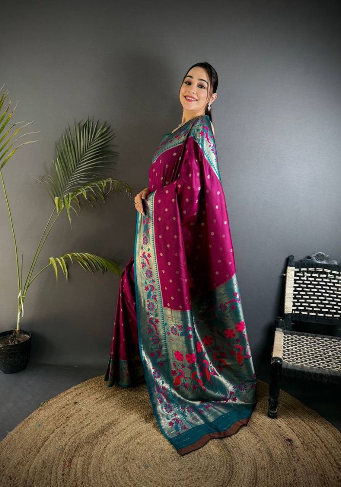 Efflorescence Purple Paithani Silk Saree With Classic Blouse Piece