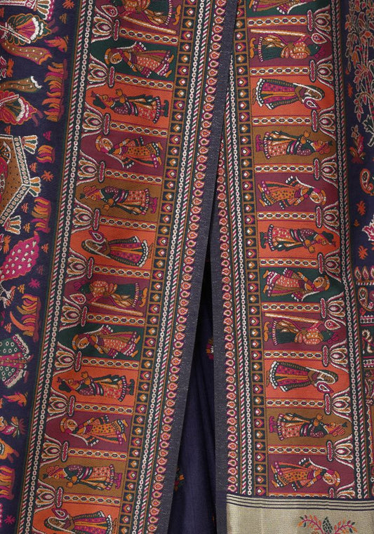 Rajlakshmi- N.blue Pashmina Saree With Innovative Blouse Piece