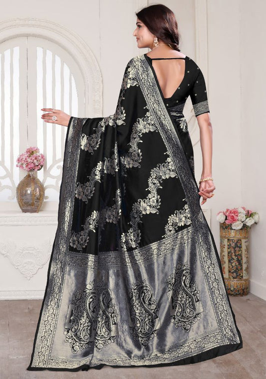 Aura Black Banarasi Silk Saree