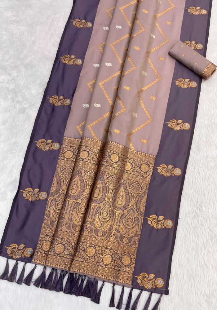 Ruvika – Banarasi Soft Silk Saree in Lavender with Ornamental Border