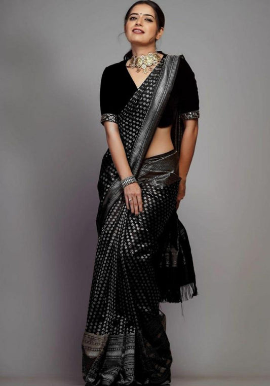 Ruchita Black Banarasi Silk Saree