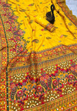 Appealing Yellow Pashmina Saree With Gossamer Blouse Piece
