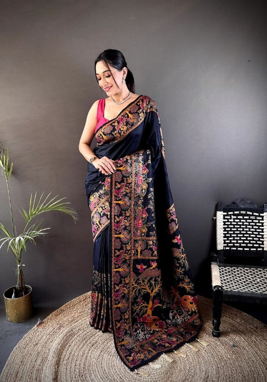 Ishani Black Nylon Silk Saree