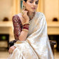 Anarkali White banarasi silk saree
