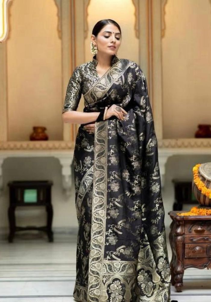 Anarkali Black banarasi silk saree