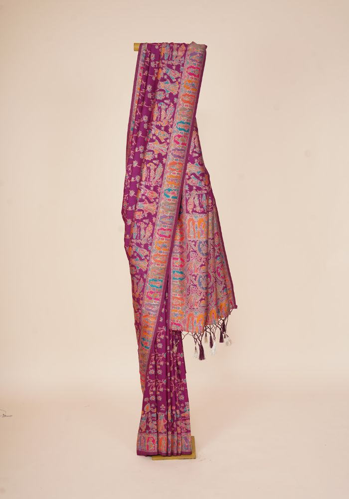 Tanirika – Wine Naylon Sillk Saree with Vibrant Minakari Detailing