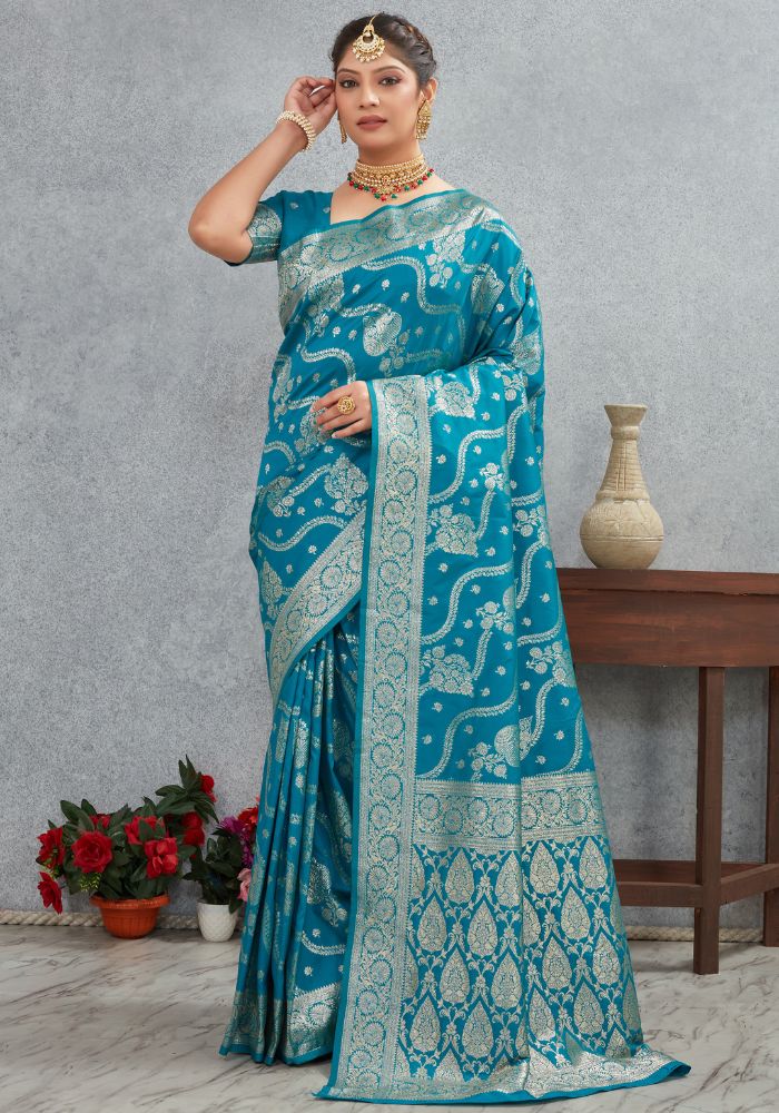 Sita Teal Blue Banarasi Soft Silk Saree