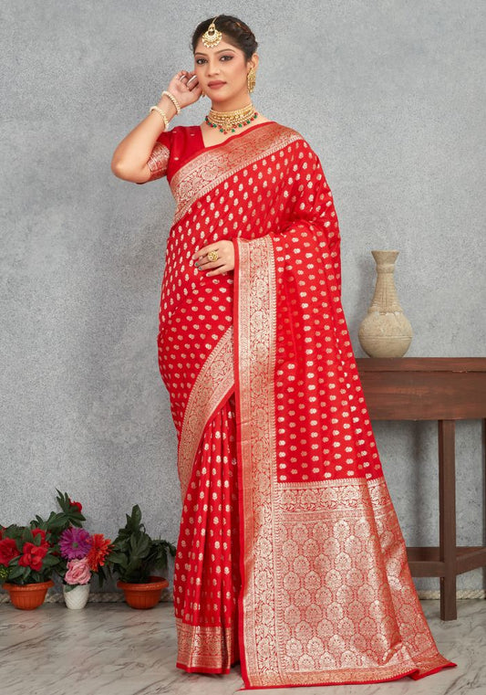 Charmi Red Banarasi Soft Silk Saree