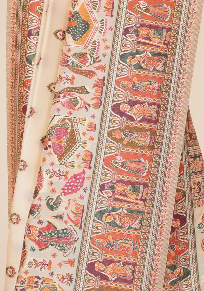 Rajlakshmi- Beige Pashmina Saree With Innovative Blouse Piece