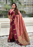 Ruvika – Banarasi Soft Silk Saree in Gajari with Ornamental Border