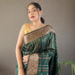 Elegantly Green Color Woven Silk Saree with Silver, Copper, and Antique Detailing