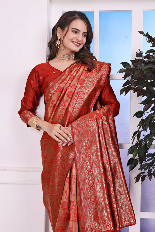 Antara Red Banarasi Silk Saree