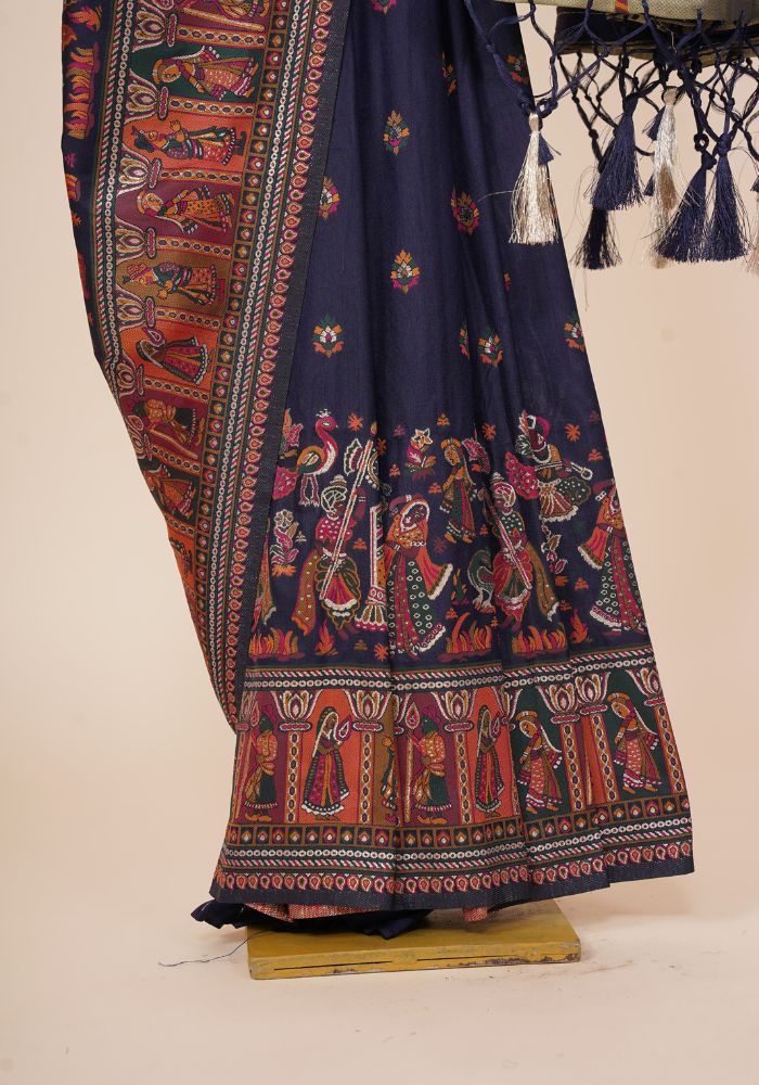 Rajlakshmi- N.blue Pashmina Saree With Innovative Blouse Piece