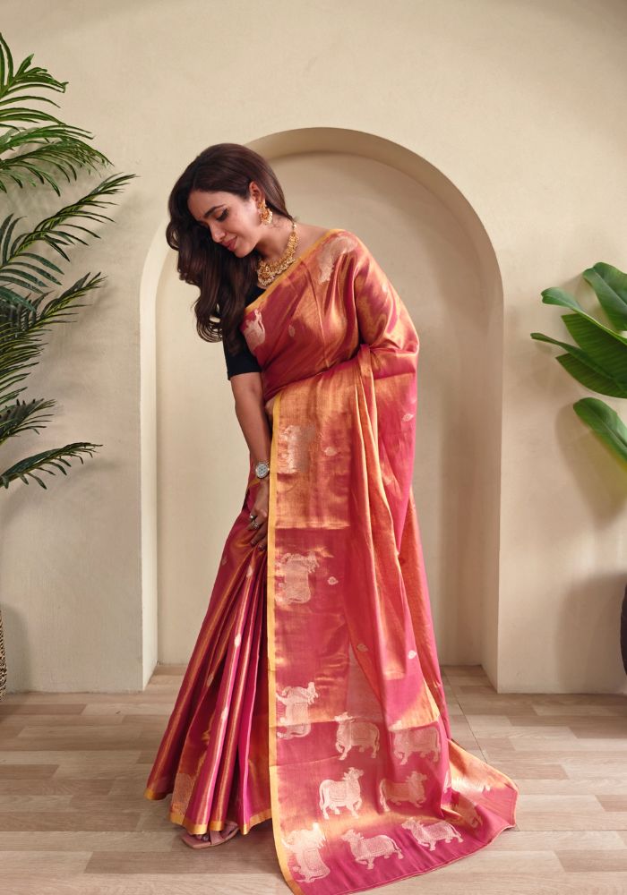 Varnika – Pink Banarasi Soft Tissue Silk Saree of Subtle Charm