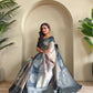 Amara – Grey Banarasi Soft Silk Saree with Floral Weave