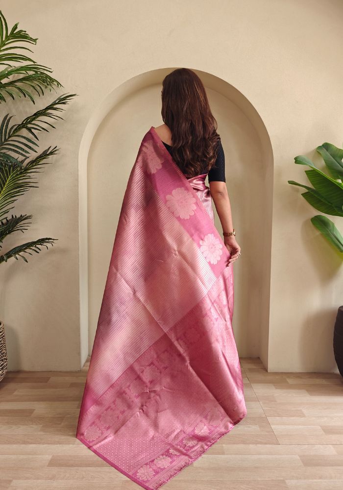 Amara – Pink Banarasi Soft Silk Saree with Floral Weave