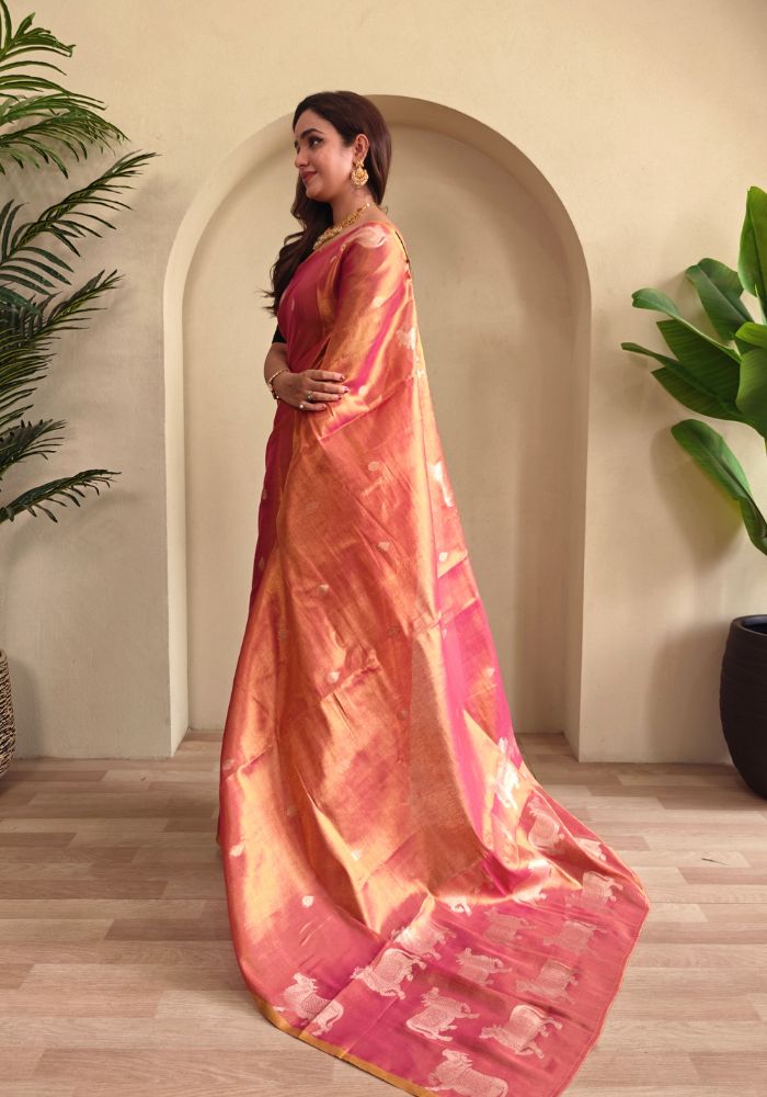 Varnika – Pink Banarasi Soft Tissue Silk Saree of Subtle Charm