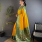 Opulent Yellow Paithani Silk Saree With Skinny Blouse Piece