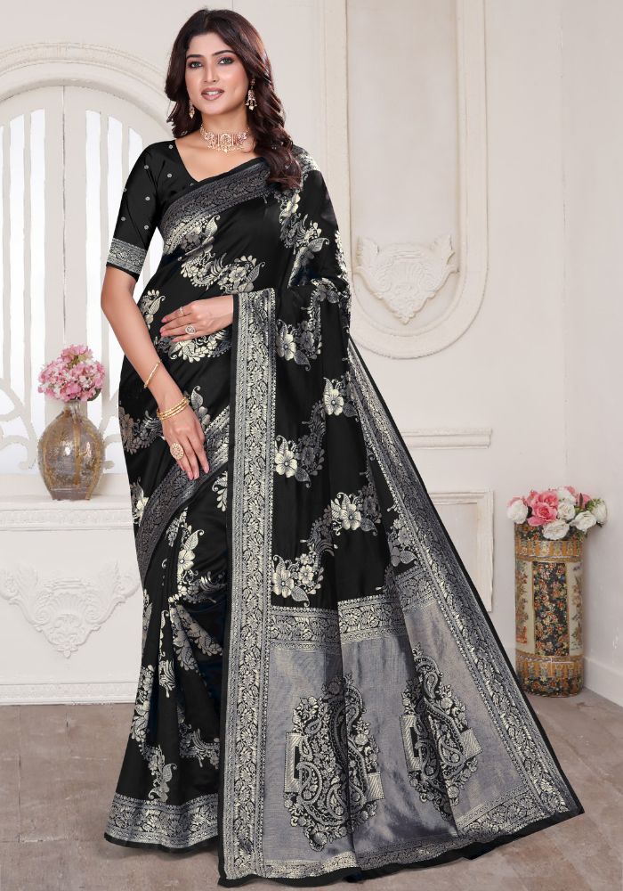 Aura Black Banarasi Silk Saree