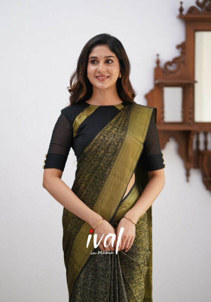 Sharini – Traditional Black Soft Silk Saree with Refined Weaves