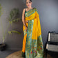 Opulent Yellow Paithani Silk Saree With Skinny Blouse Piece